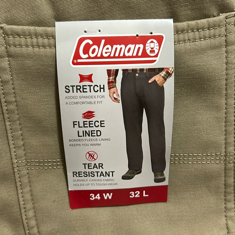 Coleman Men's Fleece Lined 34x32 Tear Resistant Durable Stretch Tough Wear pants